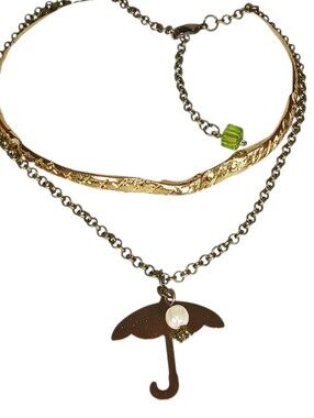 Antique Gold Umbrella Charm Necklace Enchanted Choker Messy Coquette 90s Grunge